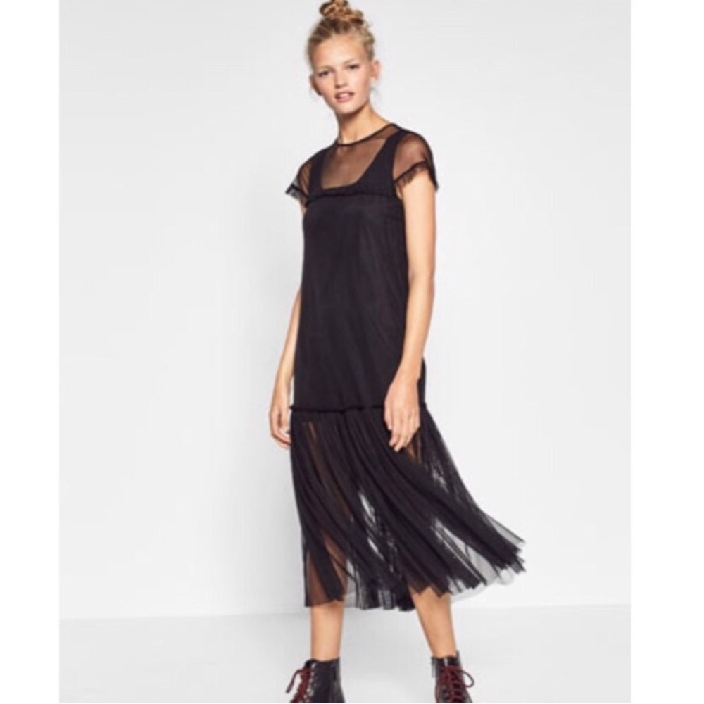 Zara sheer black tulle top